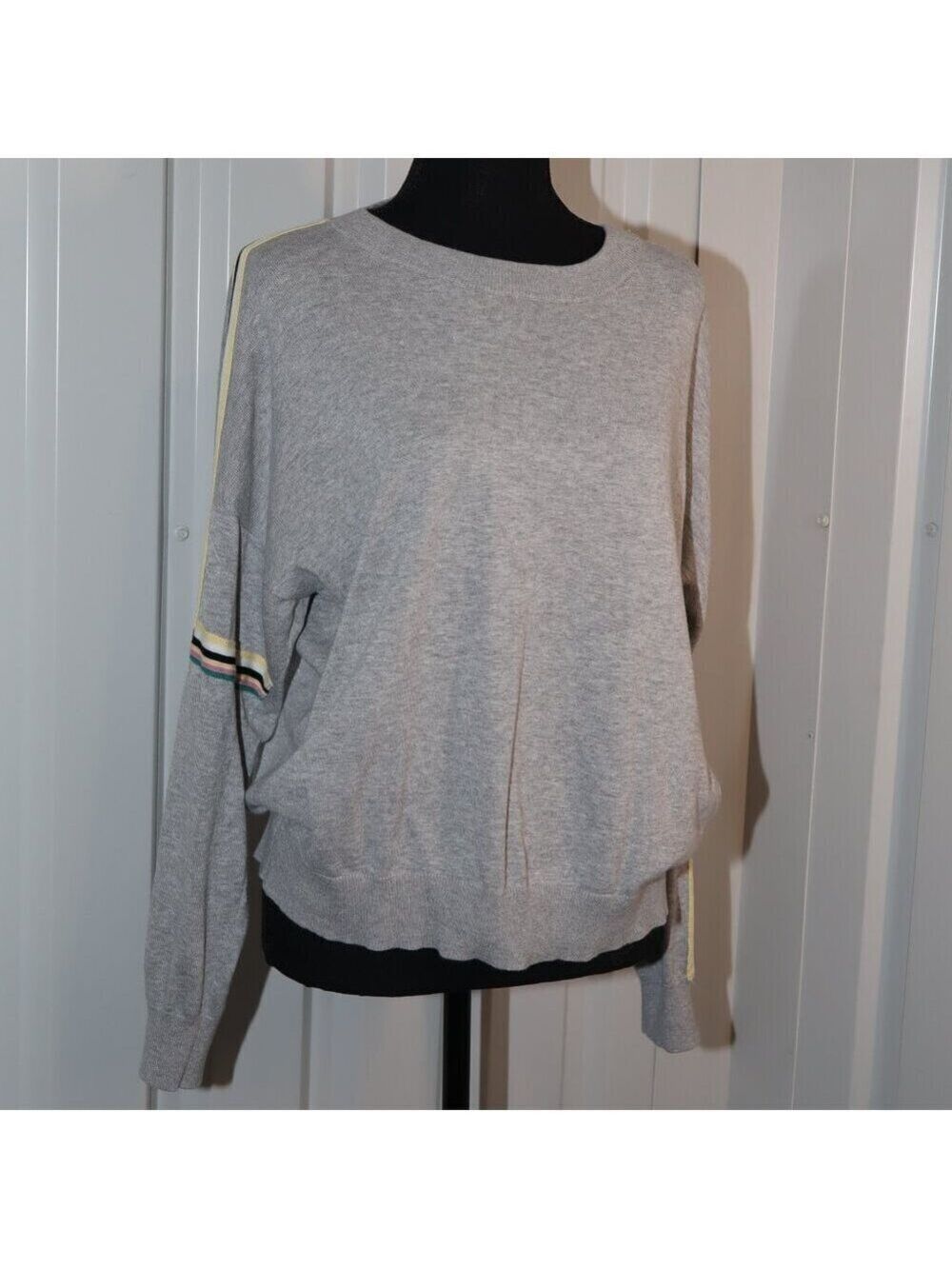 Repeat Womens Lightweight Sweater Gray Striped Sleeve Size 44/XL Sporty Casual